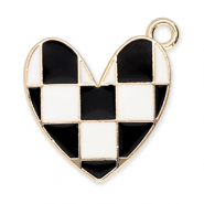 Breloques en m&eacute;tal coeur avec cubes Dor&eacute;-noir-blanc