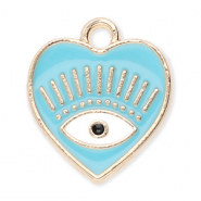 Breloques en m&eacute;tal coeur Oeil porte-bonheur Dor&eacute;-bleu-blanc