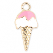 Breloques en m&eacute;tal sucette de glace Dor&eacute;-blanc-rose clair
