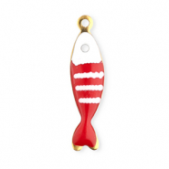 Breloques en acier Inox poisson Dor&eacute;-rouge-blanc