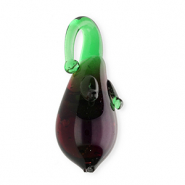Breloques en verre &agrave; la main aubergine Rouge vin de baies transparent-vert transparent