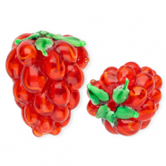 Perles en verre &agrave; la main framboise Rouge-vert