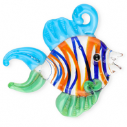 Breloques en verre peintes &agrave; la main poisson Transparent-blu-vert-orange