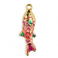 Breloques en acier Inox &eacute;maill&eacute;e poisson Dor&eacute;-violet-rose-vert