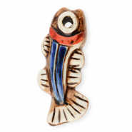 Pendentif en c&eacute;ramique poisson Marron-blanc-bleu fonc&eacute;-rouge