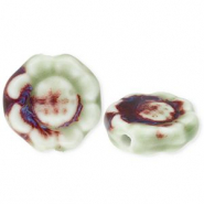 Perles en c&eacute;ramique fleur Vert clair-port rouge