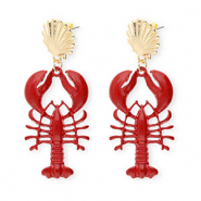 Boucles d'oreilles&nbsp;/&nbsp;puces tendance &eacute;maill&eacute;e coquillage & homard avec tige en acier inoxydable Dor&eacute;-rouge fonc&eacute;