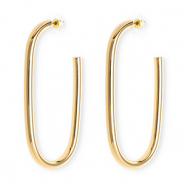 Boucles d'oreilles&nbsp;/&nbsp;puces accroche-regard ovale avec tige en acier inoxydable Dor&eacute;