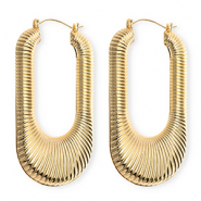 Boucles d'oreilles&nbsp;/&nbsp;cr&eacute;oles accroche-regard ovale stri&eacute; avec tige en acier inoxydable Dor&eacute;