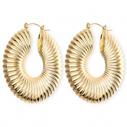 Boucles d'oreilles&nbsp;/&nbsp;cr&eacute;oles accroche-regard cercle stri&eacute; avec tige en acier inoxydable Dor&eacute;