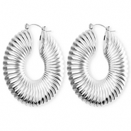 Boucles d'oreilles&nbsp;/&nbsp;cr&eacute;oles accroche-regard cercle stri&eacute; avec tige en acier inoxydable Argent&eacute;