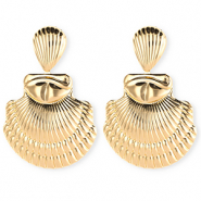 Boucles d'oreilles&nbsp;/&nbsp;puces accroche-regard coquillage stri&eacute; avec tige en acier inoxydable Dor&eacute;