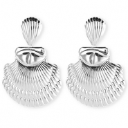 Boucles d'oreilles&nbsp;/&nbsp;puces accroche-regard coquillage stri&eacute; avec tige en acier inoxydable Argent&eacute;