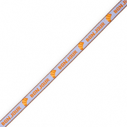 BY31® Ruban texte "Bonjour" Bleu lavande-orange-marron