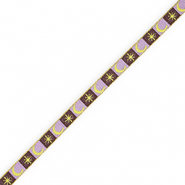 BY31® Ruban texte lune et étoile Marron foncé-violet lavande-jaune lime-doré