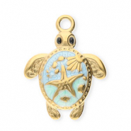 Breloques en acier Inox tortue Dor&eacute;-vert menthe-bleu clair