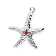 Breloques en acier Inox &eacute;toile de mer Argent&eacute;-rouge