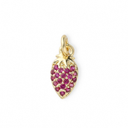 Métal TQ laiton breloques fraise avec strass Doré-rose