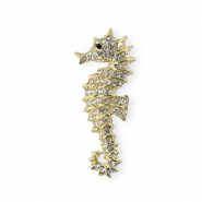 Broches hippocampe avec strass Doré-cristal-noir