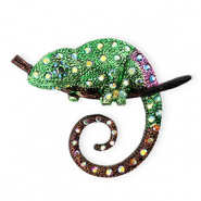 Broches caméléon avec strass Doré-vert-violet-marron