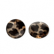 Perles acryliques rondelle avec imprim&eacute; l&eacute;opard Marron clair transparent-marron fonc&eacute;