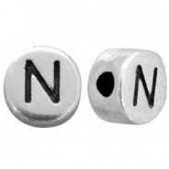 Perles alphabet en m&eacute;tal DQ lettre N Argent&eacute; antique (sans nickel)