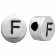 Perles alphabet en m&eacute;tal DQ lettre F Argent&eacute; antique (sans nickel)