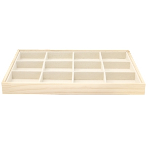 Pr&eacute;sentoir bijoux 12 cases naturel-blanc lin