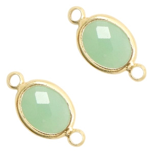 Connecteurs Crystal Glass ovale 10x9mm vert chrysolite opal-dor&eacute;