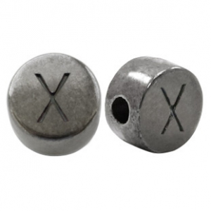 Perles alphabet en m&eacute;tal DQ lettre X argent&eacute; anthracite (sans nickel)