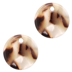 Pendentifs en r&eacute;sine rond 12mm Marron beige m&eacute;lang&eacute;