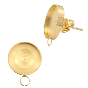Boucles d'oreilles Polaris Steel (Inox) avec serti pour cabochon 7mm/Swarovski SS34 (avec anneau horizontal)&nbsp; Dor&eacute;