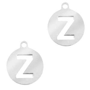 Breloques en acier inox alphabet lettre Z m&eacute;daillon 10mm Argent&eacute;