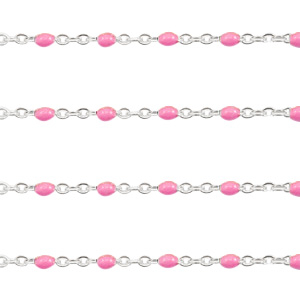 Appr&ecirc;ts en acier inox cha&icirc;ne maille jaseron 1mm Fuchsia-argent&eacute;