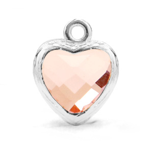 Pendentifs en verre Crystal Glass c&oelig;ur Rose vintage-argent&eacute;