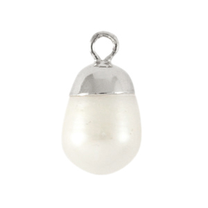 BQ Perles d'eau douce breloque rond Argent&eacute;-Blanc naturel