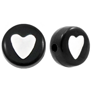 Perles lettres acryliques c&oelig;urs Noir-blanc