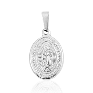Breloques en acier inox ovale "Notre-Dame de Guadalupe" Argent&eacute;