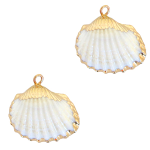 Perles coquillage specials Coque Dor&eacute;-Blanc