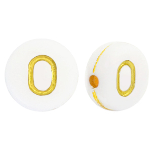 Perles lettres acryliques O Blanc-dor&eacute;