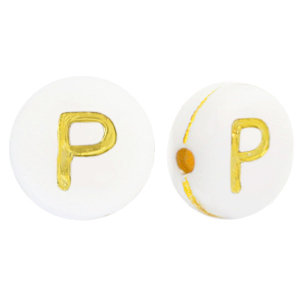 Perles lettres acryliques P Blanc-dor&eacute;