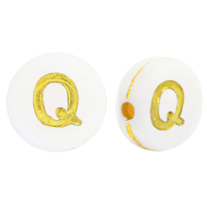 Perles lettres acryliques Q Blanc-dor&eacute;