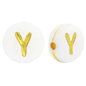 Perles lettres acryliques Y Blanc-dor&eacute;