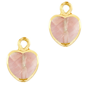 Pierres naturelles pendentifs coeur Rose fleurs-dor&eacute;