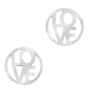Breloques en acier inox connecteur "LOVE" Argent&eacute;