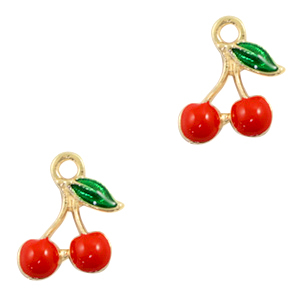 Breloques en m&eacute;tal Basic Quality cerises Dor&eacute;-rouge