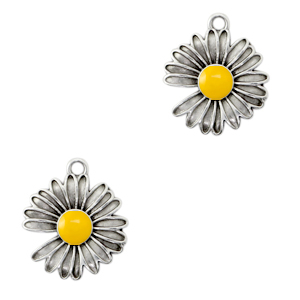 Breloques en m&eacute;tal DQ Marguerite Argent&eacute; antique-jaune tropical (sans nickel)