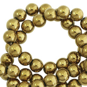 Perles h&eacute;matites rond 6mm dor&eacute;