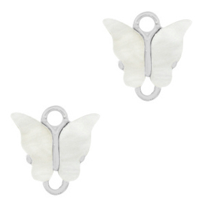 Pendentifs en r&eacute;sine connecteur papillon Argent&eacute;-blanc cass&eacute;