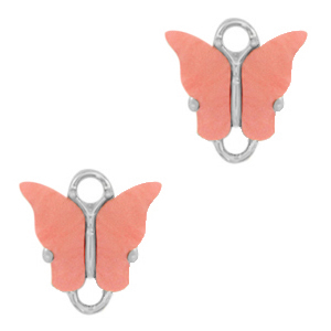 Pendentifs en r&eacute;sine connecteur papillon Argent&eacute;-rouge corail